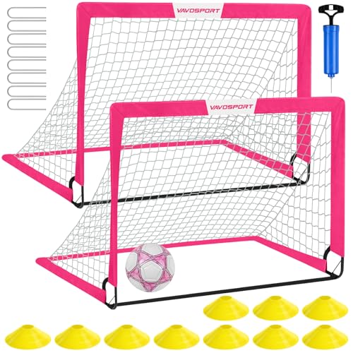 VAVOSPORT Kids Soccer Goals for Backyard Set of 2,Soccer Training Equipment - color: 3-Pink, style: 4 ft x 3 ft