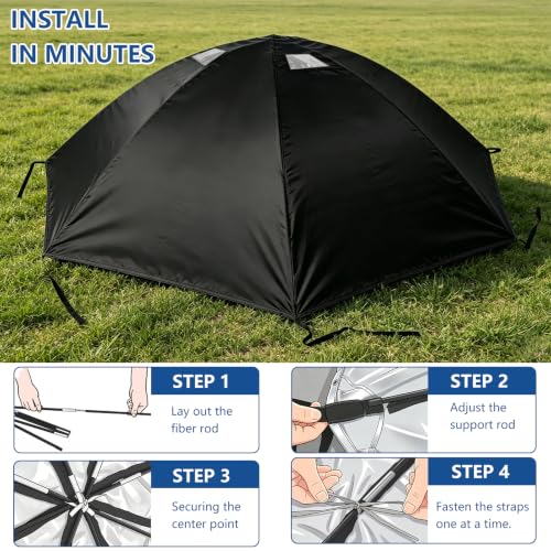 Trampoline Cover 8-10FT Waterproof Heavy Duty – All-Weather Outdoor Dome Tent with Clear PVC Skylight, Support Poles, Fits Round Trampolines as Trampoline Tent Cover - size: 10ft