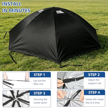 Outdoor Trampoline Cover – 600D Waterproof Heavy Duty Trampoline Tent Cover, Clear PVC Skylight, Dome Design with Support Poles, Fits 14 ft Round Trampolines - size: 14ft