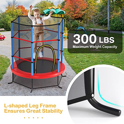 GYMAX Toddler Trampoline, 55” Trampoline for Kids with Bottom-to-Top All-Round Enclosure Net & Seamless Jumping Mat, ASTM Approved Easy Assembly Kids Mini Trampolines Indoor/Outdoor - color: Navy Blue
