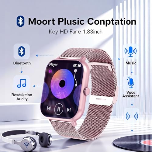 1.83-inch Large Screen Fitness Tracker with Bluetooth Call and Music Playback - 100+ Exercise Modes, Health Monitoring and Voice Assistant for Active Lifestyles