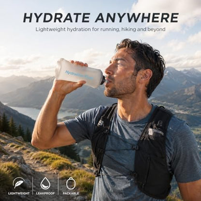 Soft Flask Collapsible Water Bottle, BPA-Free TPU Folding Hydration Flask with Dust Cover for Trail Running, Hiking & Cycling (25, Fluid Ounces)
