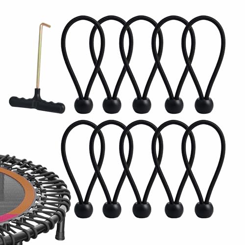 10 PCS Heavy Duty Trampoline Bungee Cords with Balls - 6.3 Inch Replacement Elastic Ropes for Fitness Trampolines, Includes Spring Puller Tool, Max Weight Limit 330 lbs, Quiet & Durable Bungee System - size: 6.3 in 10 PCS Bungee Cords With Ball