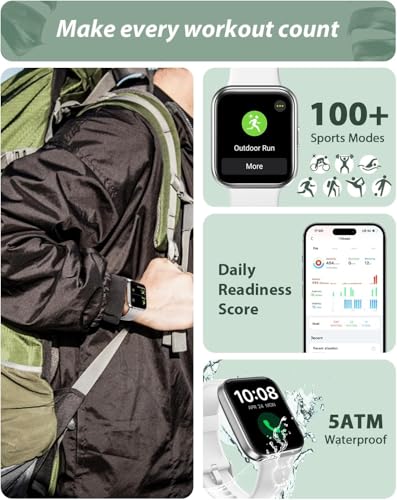 Smart Watch for Women Android & iPhone, Alexa Built-in, 1.8" Touch Screen Fitness Tracker with Answer/Make Calls, IP68 Waterproof Heart Rate/Sleep/SpO2 Monitor, Pedometer, 100+ Sport Modes, White - color: Light White