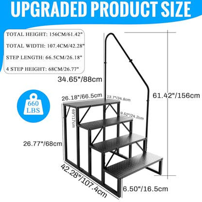 RV Stairs 4 Step Ladder, RV Steps Anti-Slip, Hot Tub Steps with Handrail, 660 lbs RV Ladder for 5th Wheel RV, Mobile Home Stairs - size: 4 Step