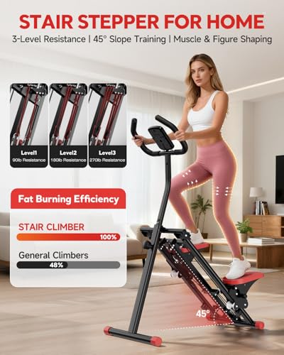 Stair Stepper for Home, 3-Level Resistance with Non-Slip Pedals & LCD