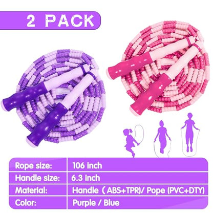 Supertrip Jump Rope Kids-Soft Beaded Skipping Rope Adjustable Tangle-Free Segmented Jumping Rope for Children and Students - color: Pink&Purple