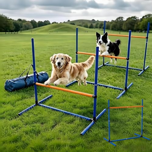 Adjustable Dog Agility Jump Set for Training, Durable Hurdle Bar Equipment with Storage Bag, Easy Setup Indoor & Outdoor Canine Exercise Kit - color: blue