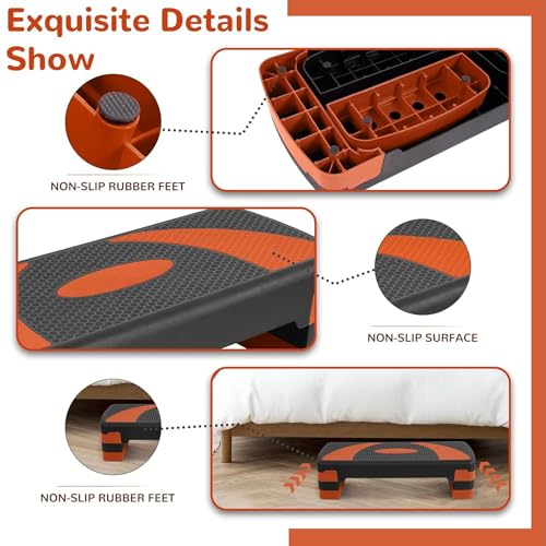 Fitvids Workout Step Aerobic Platform – 31" Exercise Step with 3 levels Adjustable Height – nan – - color: Tangerine
