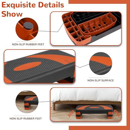 Fitvids Workout Step Aerobic Platform – 31" Exercise Step with 3 levels Adjustable Height – nan – - color: Tangerine