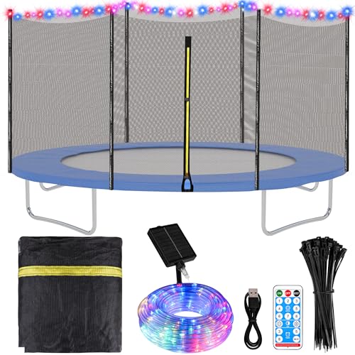 Aodaer 14ft Trampoline Safety Enclosure Net with Solar Rope Lights