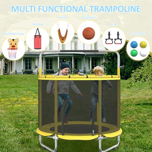 60” Trampoline for Kids,500lbs Capacity Indoor&Outdoor Toddler Trampoline - color: Yellow