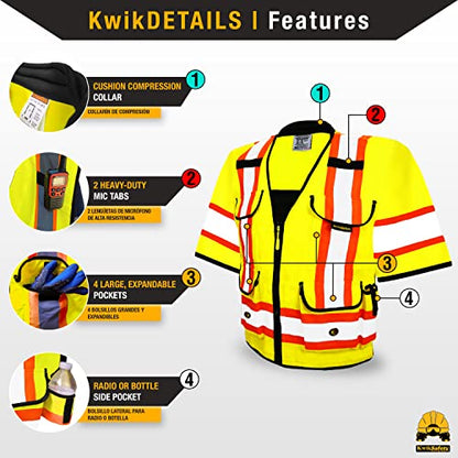 KwikSafety GODFATHER Safety Vest Class 2 & Class 3 ANSI OSHA Hi Vis Vest - color: Yellow (Sleeves), size: 3X-Large