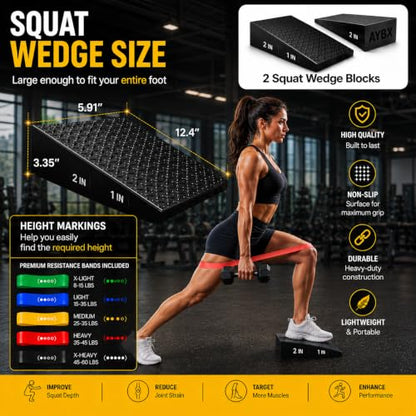 Squat Wedge Block, Non-Slip Adjustable Slant Board for Squats, 5 Bands