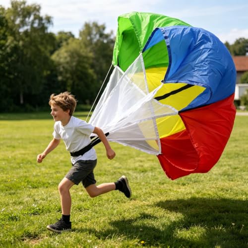 Kids Speed Training Resistance Parachute, Running Drag Chute for Youth Athletes Track Field Sprint Football Soccer Train Workout Equipment, Variable Resistance at Different Speeds - color: Red#2Pcs