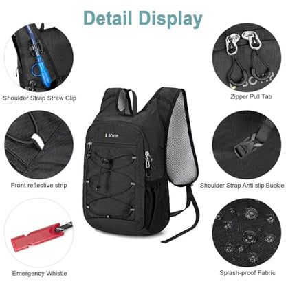 BOVIP Lightweight Hydration Back,15L Multipurpose Hiking Backpack with 1.5L Water Bladder ,Hydro Water Daypack for Cycling Hiking Rave for Men Women - size: Black