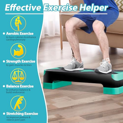 F2C 26.5 Inches Step Aerobics Stepper Platform with 3 Risers, Home Gym Workout Equipment, Fitness Exercise Equipment, Exercise Workout Stepper - color: Green