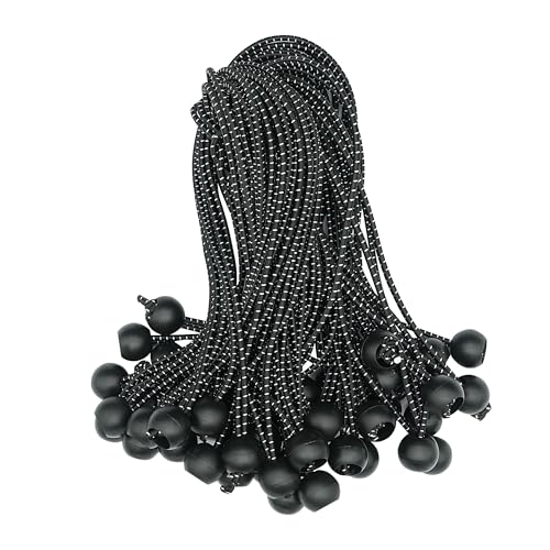 50 Pack Ball Bungee Cord, 9 Inch Heavy Duty Bungie Cord Balls, Black, Camping Usage, Indoor, Outdoor, Multifunctional, Waterproof, Prevent Breakage, UV Protection, Organizing, Securing. - size: 9 Inch - 50 Pcs