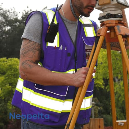 Neopelta Hi Vis Reflective Safety Vest for Men Women Purple Mesh/Yellow M - color: Purple / Yellow Trim, size: Medium