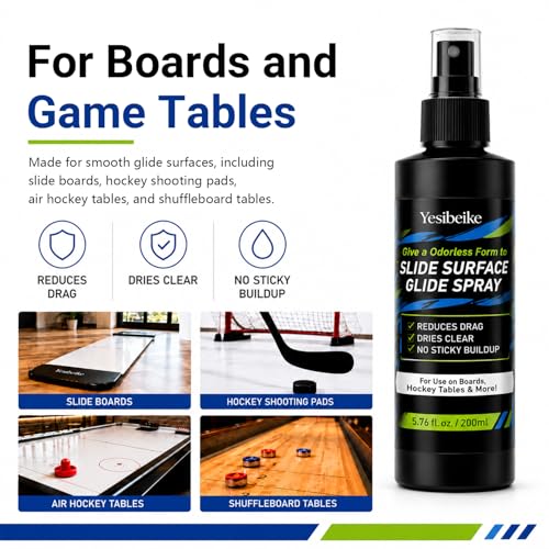 6.76 fl oz Slide Surface Glide Spray Kit, Odorless Glide Polish to Help Reduce Drag on Slide Boards, Hockey Tiles, Shooting Pads, Air Hockey & Shuffleboard Tables