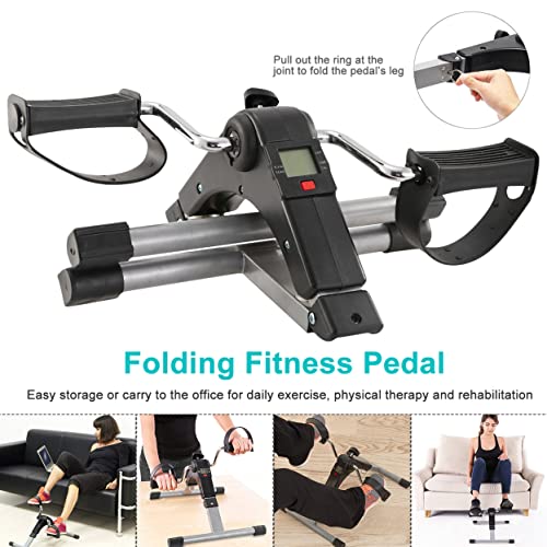 Foldable Exercise Bike Pedal Fitness Exerciser Cycle Bike w/LCD Display Mini Pedal Exerciser for Leg Arm Physical Therapy Home Office Gym