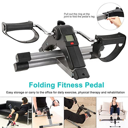 Foldable Exercise Bike Pedal Fitness Exerciser Cycle Bike w/LCD Display Mini Pedal Exerciser for Leg Arm Physical Therapy Home Office Gym