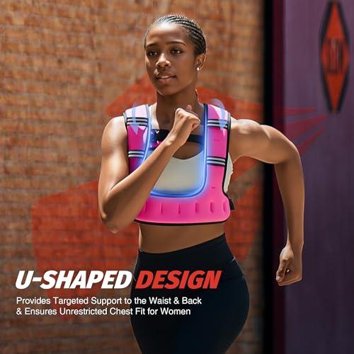 ZELUS Weighted Vest for Women & Men, U-Shaped Running Vest with Arm Pocket - color: Pink, size: 20LB