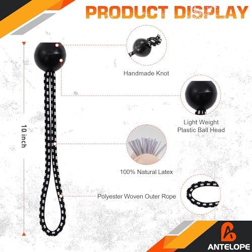 A ANTELOPE 25-Pack 10" (Black & White) Heavy Duty Ball Bungee Cords - size: 10 Inch