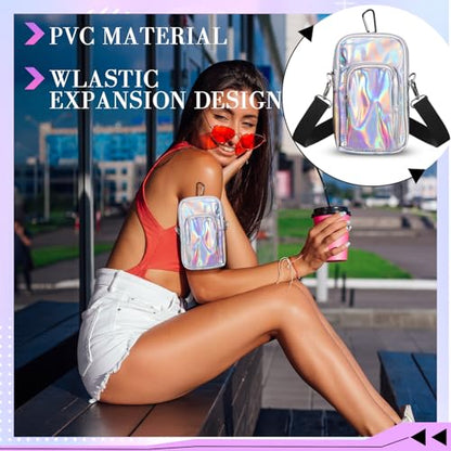 Holographic Arm Bag Phone Armband Adjustable Strap,Silver, - color: Silver, style: Casual