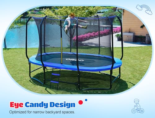ORCC Oval Outdoor Trampoline with Safety Net - Recreational Gymnastics Trampoline for Kids, 1200LBS Capacity, Heavy-Duty Galvanized Steel Frame - size: 10*16FT