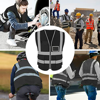 FEimaX High Visibility Safety Vest Mesh Work Vests with Reflective Strips - color: Black, size: Large