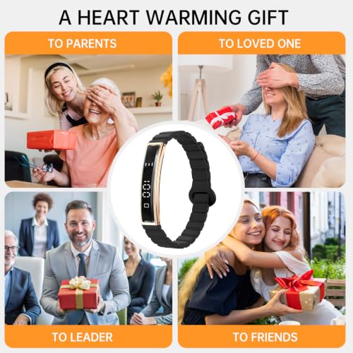 Smart Bracelet for Women Men Fitness Health Tracker with Heart Rate Sleep - color: Gold