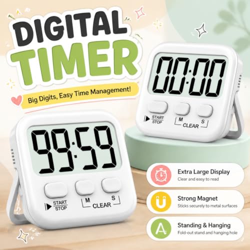 Antonki 2 Pack Digital Timer for Kids Classroom Kitchen Timers for Cooking - color: Pure White *2