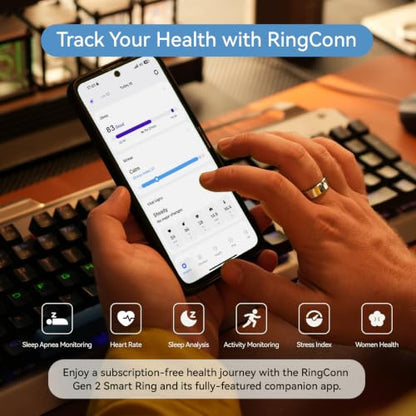 RingConn Gen 2 Smart Ring - Sleep Apnea Monitoring(Black, Size 9) - color: Matte Black, size: 9