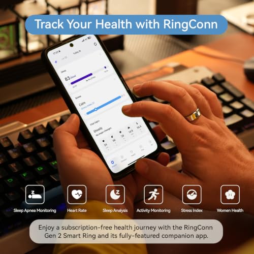 RingConn Gen 2 Smart Ring - Sleep Apnea Monitoring(Black, Size 8) - color: Matte Black, size: 8