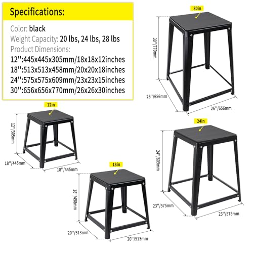 Plyometric Boxes for Jumping - color: Black, size: 12/18/24/30 inch