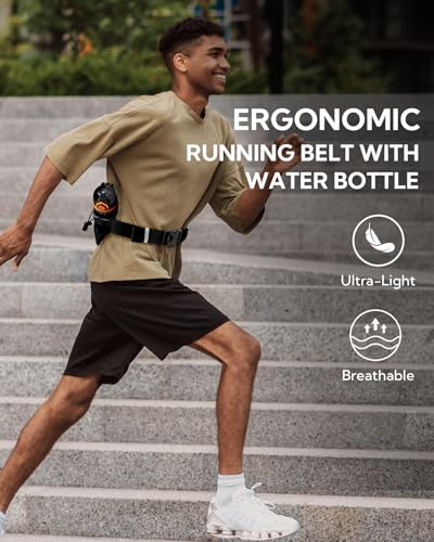 WATERFLY Running Water Bottle Belt: Hydration Fanny Pack Waist Bag for Women Men with Bottle Holder Hip Pack for Runners Walking Hiking Jogging (Bottle Not Included)