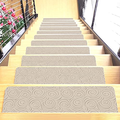 Set of 7 Stair Treads Ultra-Thin with Non Slip Rubber Backing 9”x26” Latte 7 Pieces - color: Latte, size: Design #4
