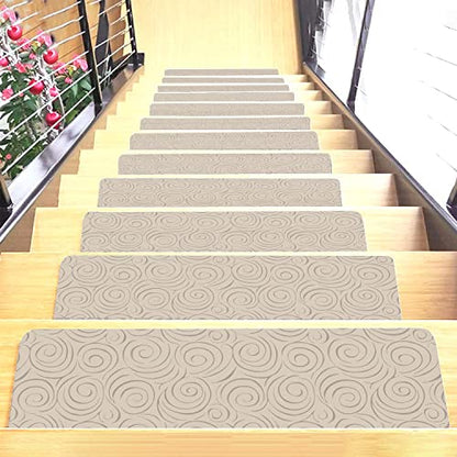 Set of 7 Stair Treads Ultra-Thin with Non Slip Rubber Backing 9”x26” Latte 7 Pieces - color: Latte, size: Design #4