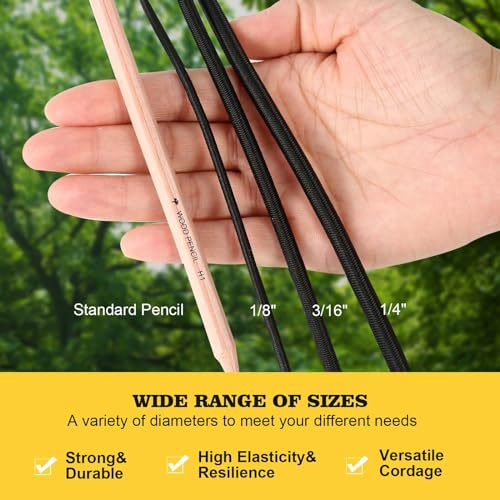 Strong and Durable Bungee Cord Roll - 3/16" x 100ft Elastic Cord, Kayak Stretch String Rope, Bungee Shock Cords for Repairing Tent Poles, DIY, Tie Downs, Black - size: 3/16" x 100ft