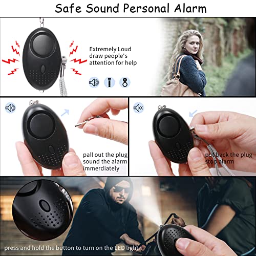 Safety Keychain for Women, Safety Keychain Set with Personal Alarm, 9 Pcs Protective Accessories for Women - color: Black