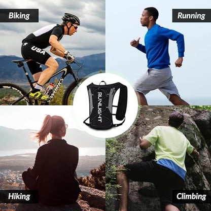 Runlight Running Vest for Women Men, Adjustable Hydration Backpack Breathable Reflective with 1.5L Water Bladder for Hiking, Trail, Running, Marathons, Cycling - color: Black