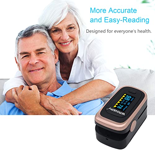 Oxygen Saturation Monitor, Wrinery Premium Pulse Oximeter Fingertip, Oxygen Monitor, O2 Saturation Monitor, OLED Portable Oximetry with Batteries, Lanyard (Rose gold-Royal black)