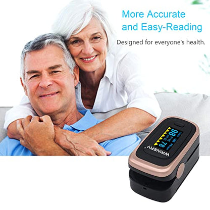 Oxygen Saturation Monitor, Wrinery Premium Pulse Oximeter Fingertip, Oxygen Monitor, O2 Saturation Monitor, OLED Portable Oximetry with Batteries, Lanyard (Rose gold-Royal black)