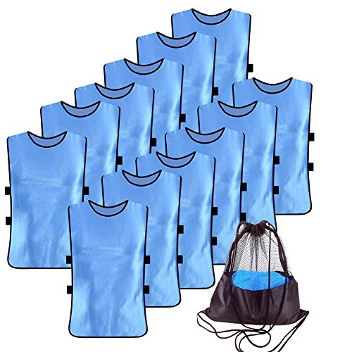 12 Pack Pinnies for Soccer Scrimmage Vest for Adult Youth Training - color: Sky Blue, size: Medium