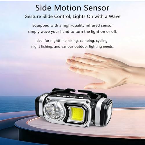 2026 LED Headlamp Rechargeable, Super Bright Magnetic Dimmable Headlight Flashlight with Motion Sensor & 8 Modes, Spotlight & Floodlight, LED Headband Flashlight for Work,Running,Hiking,Camping (10)