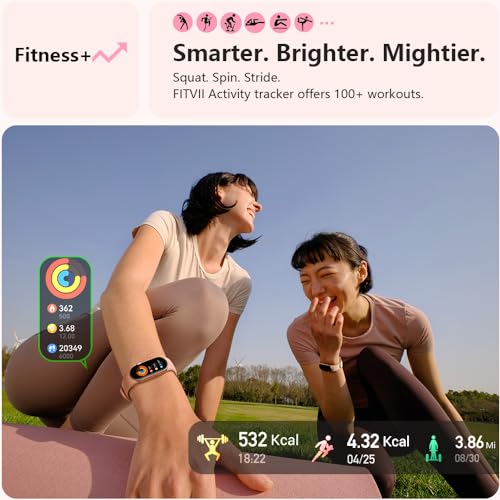 FITVII Slim Fitness Tracker with Blood Oxygen, Blood Pressure, 24/7 Heart Rate and Sleep Tracking, IP68 Waterproof Activity Trackers and Smart Watches with Step Tracker, Pedometer for Women Men - color: Blush