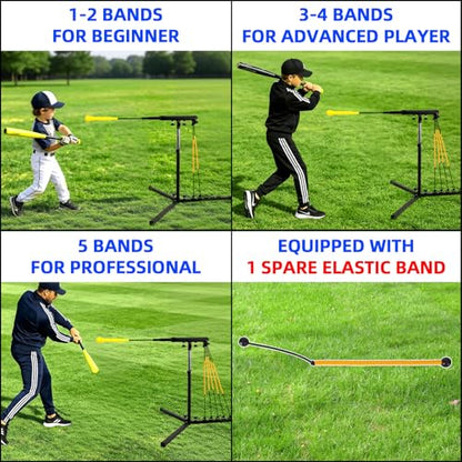 Batting Swing Trainer. 30-42 in Adjustable Baseball Hitting Trainer with 5 Power Band System, 3 Ground Nails, Sandbag, Carry Bag.Baseball Training Equipment for All Ages Improve Swing Skills