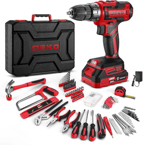 Red Drill Tool Kit Set: 20V Cordless Power Drill Tool Box with Battery Electric Drill Driver for Men Home Hand Repair Basic Toolbox Tools Sets Drills Case - color: Red