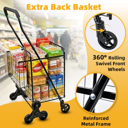Kiffler Stair Climber Grocery Shopping Cart with 360° Swivel & Tri-Wheels - color: Black
